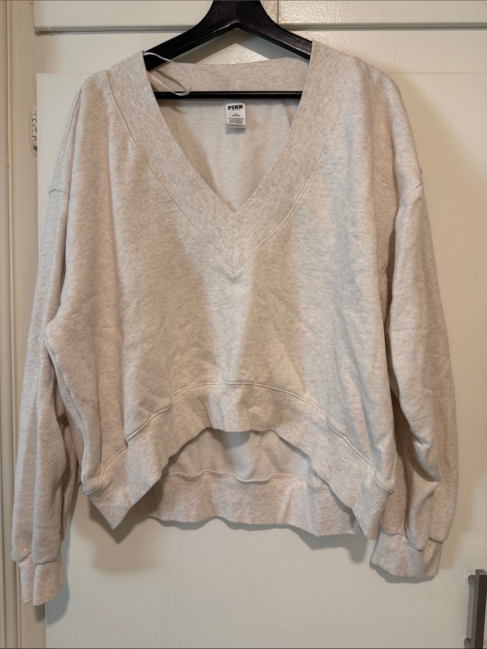 PINK Victoria's Secret Oversized V-Neck Sweatshirt - Oatmeal